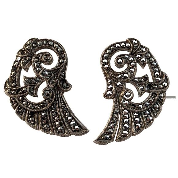 Marcasite earrings Posts Couple of Stones Missing see photos Art Deco - Picture 1 of 10